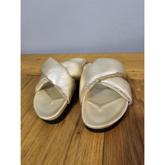 George Esquivel Champagne Colored Metallic Leather Slide Sandals - Picture 3 of 11